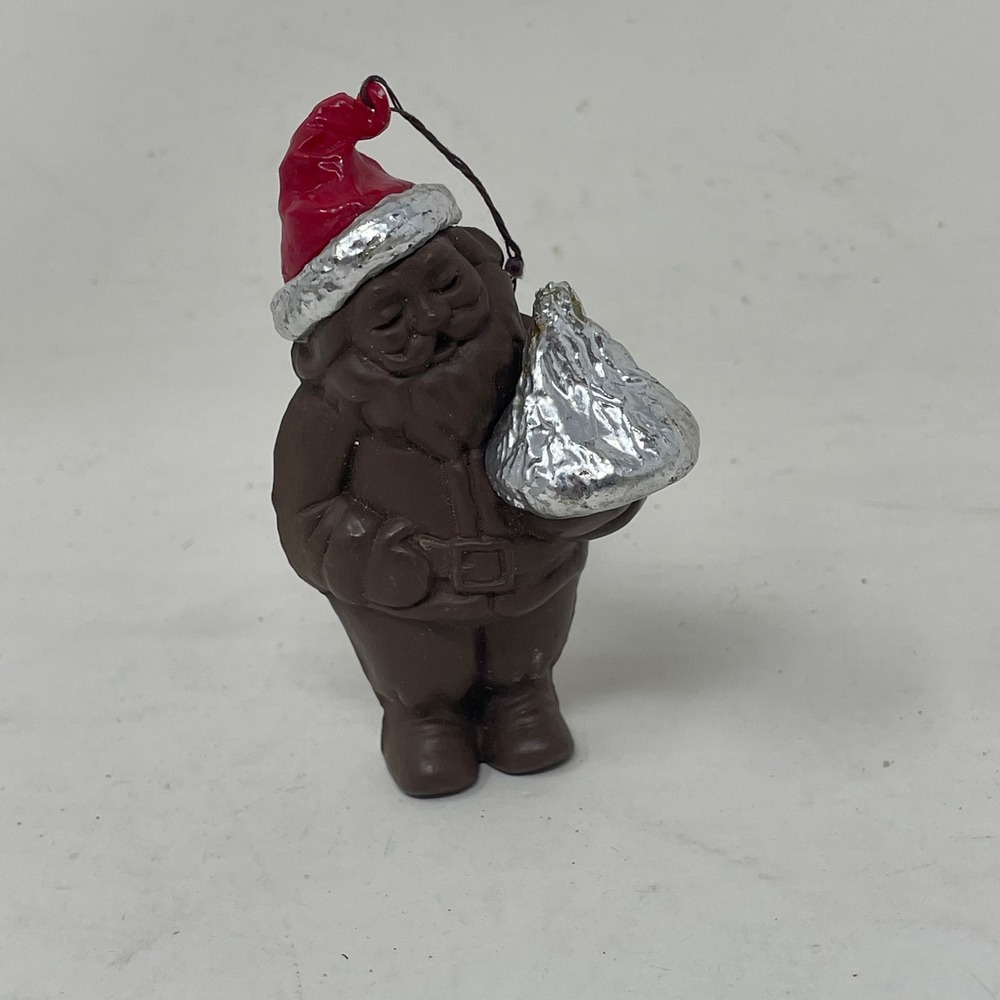 Vintage Hershey's Kisses Chocolate Santa Claus Christmas Ornament Brown Resin